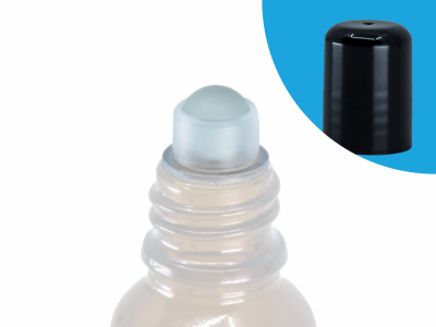 Glass roll-on ball for GL18 bottles and black plastic cap