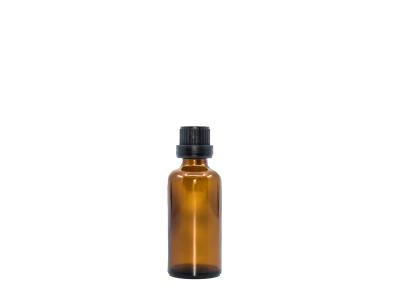 BEWIT Üvegpalack - 50 ml, fényes barna, cseppentős, fekete kupak