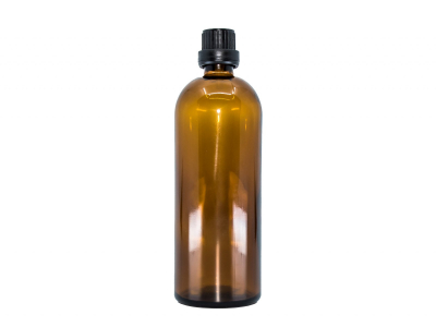 BEWIT Üvegpalack - 200 ml, fényes barna, cseppentős, fekete kupak