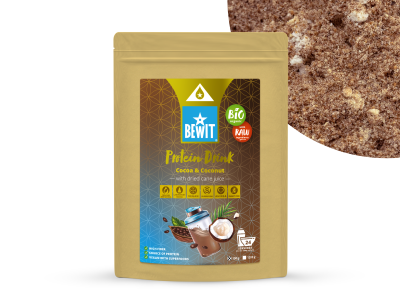 BEWIT Proteínový nápoj, kakao s kokosom, so sušenou trstinovou šťavou, BIO